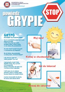 Plakat dot. grypy dla dzieci Grypo nie chcemy cię w naszym domu